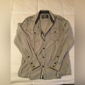 BKE/men’s LS Stripped grayish/black shirt size L athletic fit